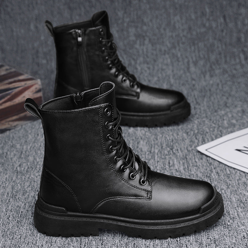 Leather High-Top British Platform Work Shoes
