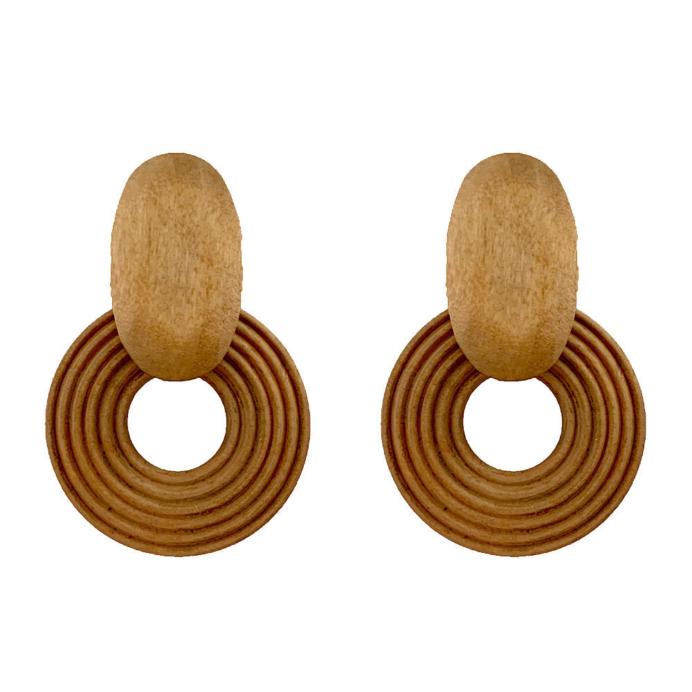 Resin Rattan Earrings Imported Bamboo And Rattan Handmade Leopard Earrings Geometric Round Earrings