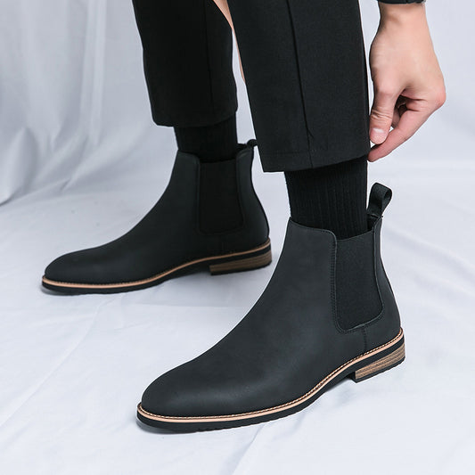 Leather High-Top Pointed Leather Business and Casual British Chelsea Shoes