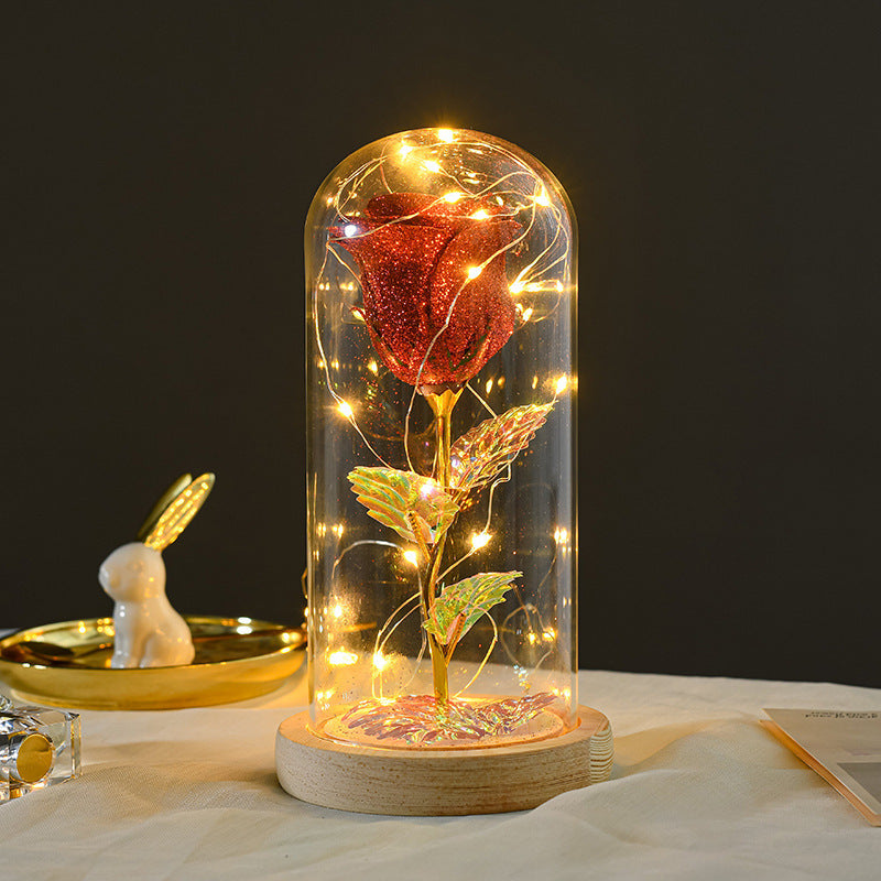 Valentines Day Gift Eternal Rose Flowers LED Night Light In Glass