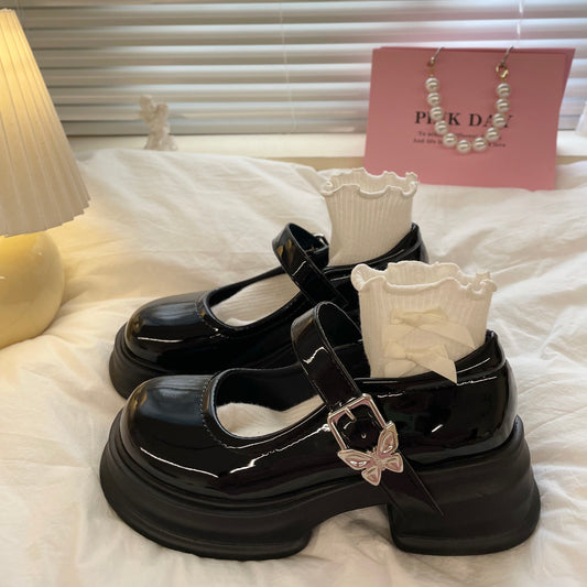 Round Toe Black Versatile Leather Shoes