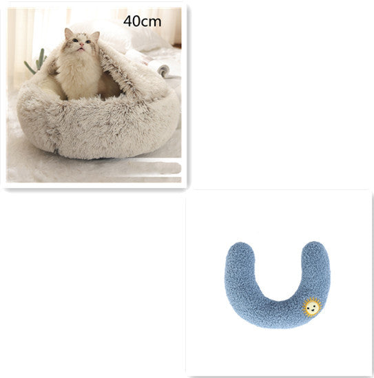 2 In 1 Dog And Cat Bed Pet Winter Bed Round Plush Warm Bed