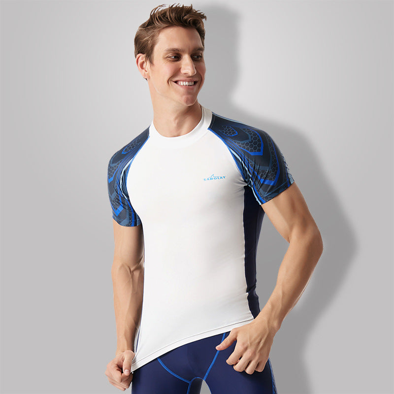 Lycra Men's Rashguard Swimming Suit Short Sleeve New Split Rash Guard Diving Suit Tight Qucik Dry Surfing Swimwear