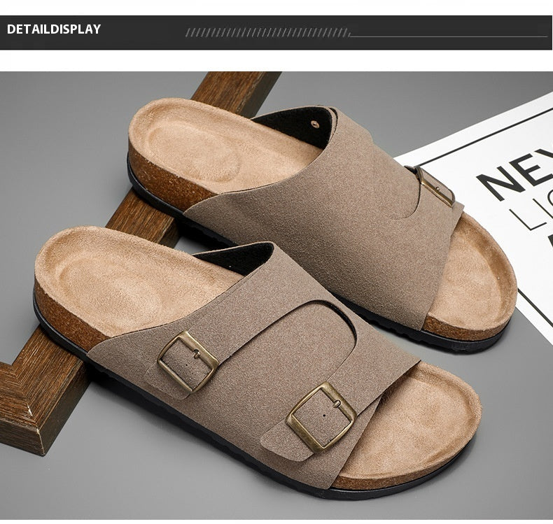 Double-breasted Cork Suede Sandals