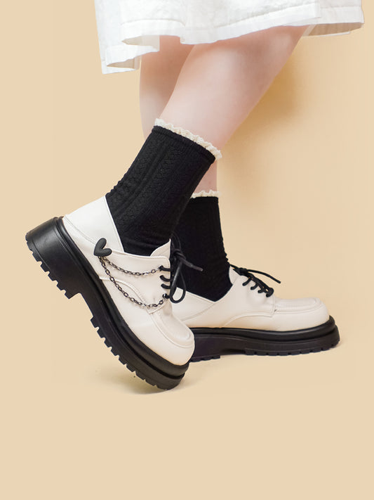 Thick Soled White Leather Shoes