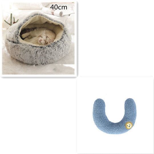 2 In 1 Dog And Cat Bed Pet Winter Bed Round Plush Warm Bed