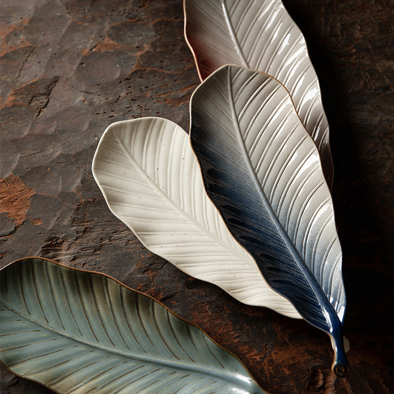 Retro Kiln Transformed Leaf Ceramic Sushi Plate