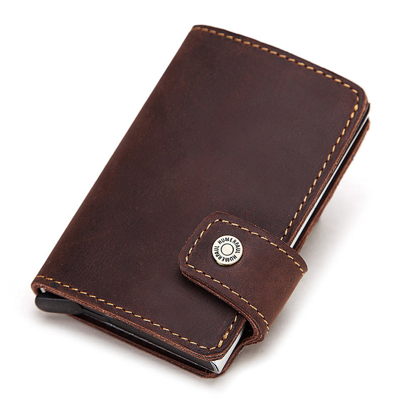 RFID Leather Automatic Pop Up Credit Card Case Business Card Case Metal Aluminum Card Holder