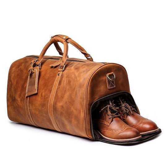 Genuine Leather European and American Retro Travel Crossbody Handbag or GYM bag