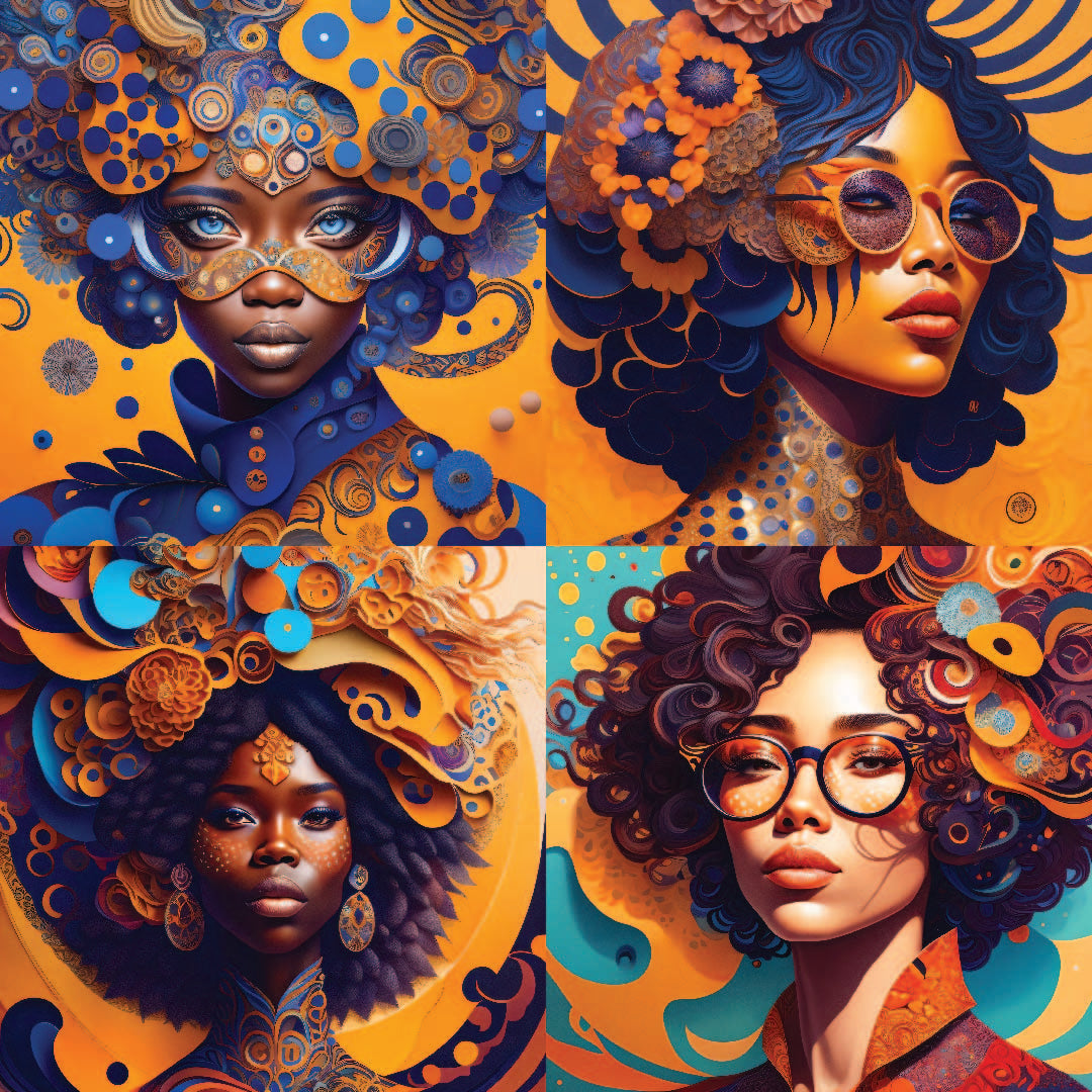 42 pièces « Art of Beautiful Black Women » Créateurs de conception artistique spéciale 3072 x 3072 1:1 et 1728 x 3072 16:9 Rapport d’aspect multiple Grande résolution Utilisation personnelle ou commerciale SVG Mock up Logo