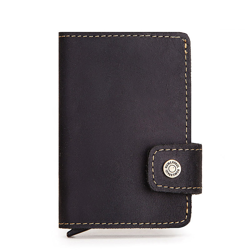 RFID Leather Automatic Pop Up Credit Card Case Business Card Case Metal Aluminum Card Holder