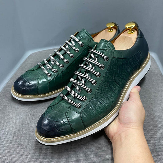 European Style European Style Real Cow Leather Crocodile Print Flat Shoes
