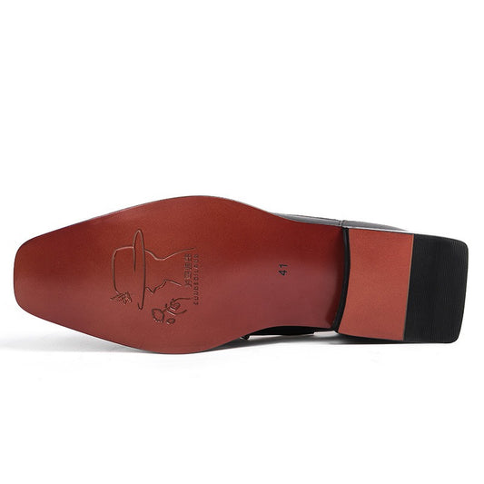 Square Headed Cowhide Leather Slippers with Stylish Hollow Back without Heel