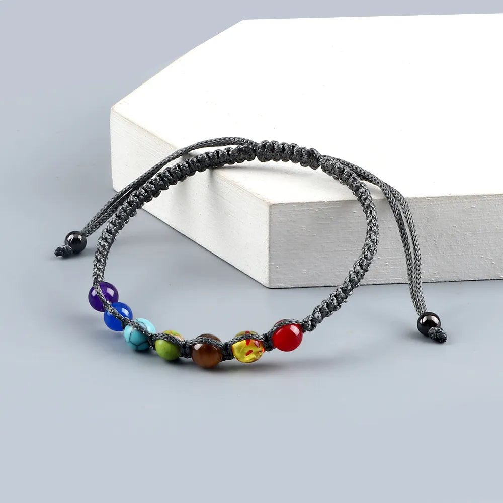 Handmade 7 Chakra Beads Bracelet 6mm Natural Stone String Braided Yoga Reiki Healing Balance Bracelets & Bangles Meditation Gift