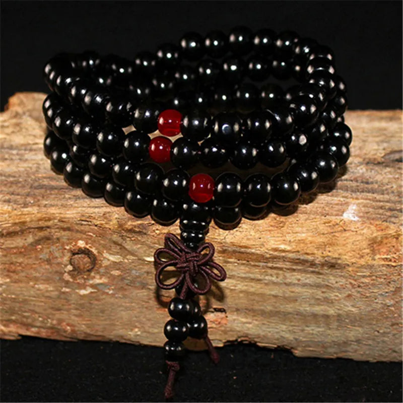 Natural Sandalwood Bracelet Men Buddhist Buddha Meditation Bead Bracelet For Women Prayer 108 Beads Rosary Hanging Decoration