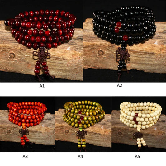 Natural Sandalwood Bracelet Men Buddhist Buddha Meditation Bead Bracelet For Women Prayer 108 Beads Rosary Hanging Decoration