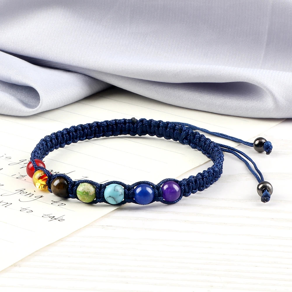 Bracelet de perles de 7 chakras fait à la main, corde en pierre naturelle tressée de 6mm, Yoga Reiki, équilibre de guérison, bracelets et bracelets, cadeau de méditation