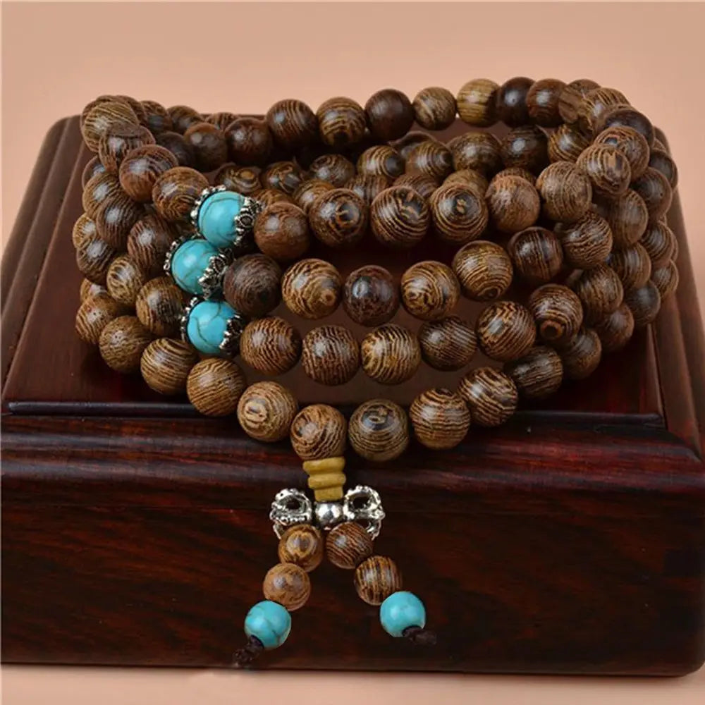Hot sale Multilayer Wood Beads Lotus Tibetan Buddhist Mala Buddha Charm Rosary Bracelet Yoga Wooden For Women Men Jewelry