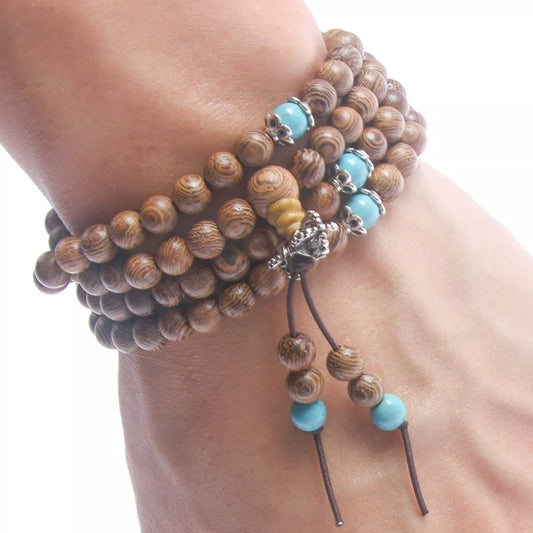Hot sale Multilayer Wood Beads Lotus Tibetan Buddhist Mala Buddha Charm Rosary Bracelet Yoga Wooden For Women Men Jewelry
