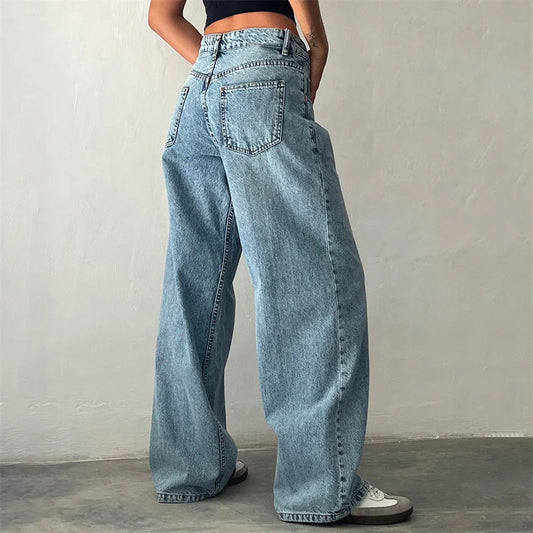 Lamuusaa Jeans y2k Clothes Women Solid Color Low Waist Waist Wide Leg Denim Pants Trousers with Multi Pockets 2000s Streetwear