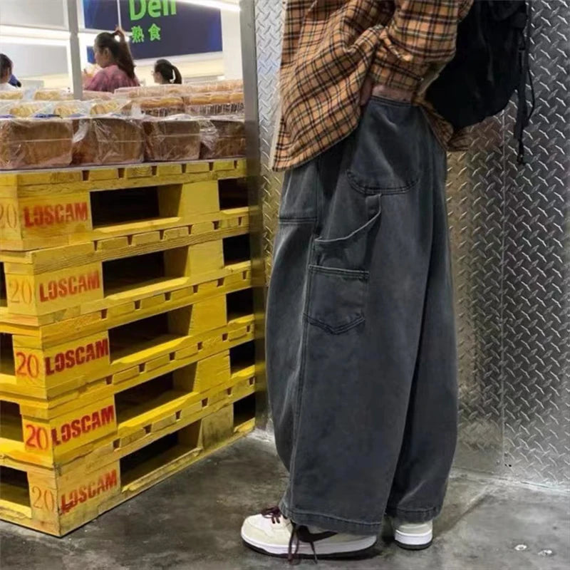 Jean cargo multi-poches pour hommes, Streetwear, ample, grande taille, jambes larges, pantalon japonais Harajuku décontracté, vêtements en Denim, 2023