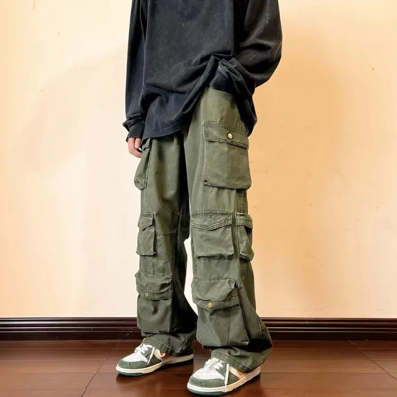 Streetwear Y2k Pantalon Cargo Hip-Hop Unisexe Pantalon d'outillage Multi-Poches Harajuku Vintage Pantalon Large Ample Streetwear Pantalon décontracté Homme Femme