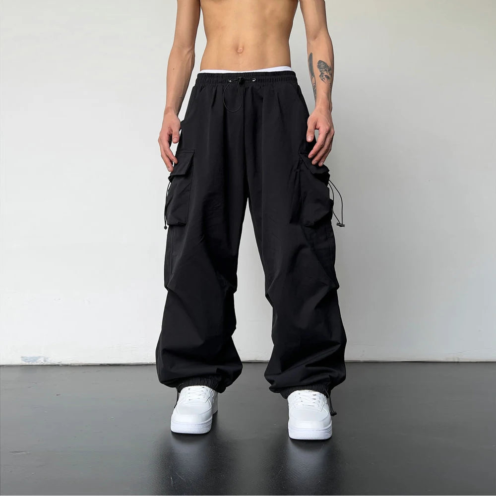 Streetwear Spring Summer Unisex Cargo Pants Multi-pocket Harajuku Casual Jogger Pants Wide Leg Loose Men's Women's