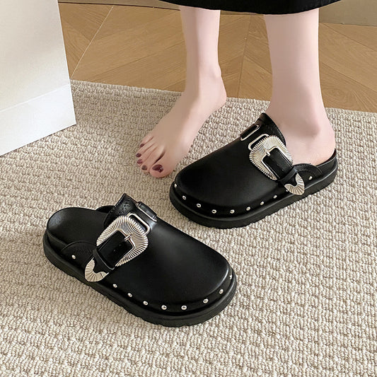 Thick Bottom Toe Cap Rivet Casual All-match Half Slippers