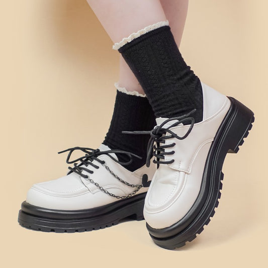 Thick Soled White Leather Shoes