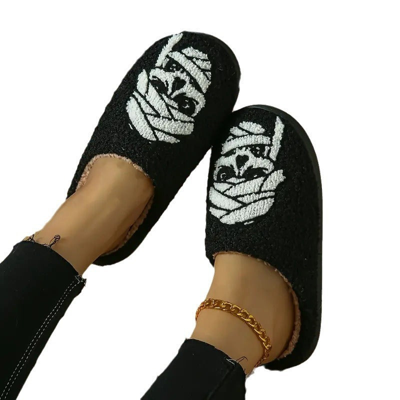 Mummy Towel Embroidery Slippers Cartoon Non-slip Velvet Cotton Slippers