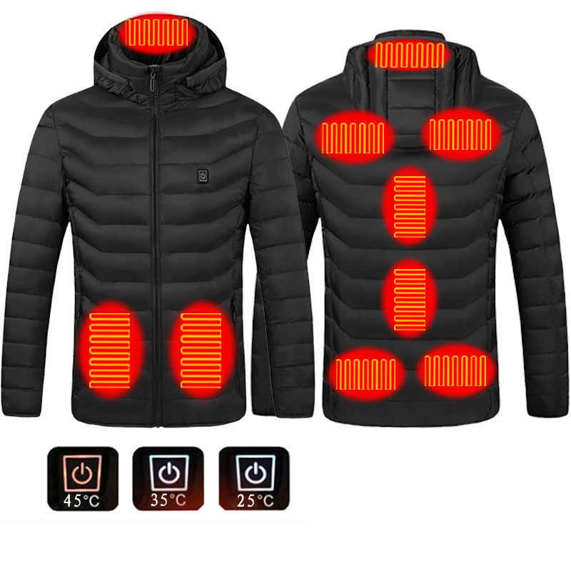 Men Heated Puffer Jacket Electric Coat Insulated Hood Windbreaker 9Heat Zones