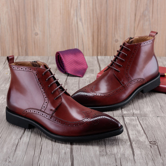 Carved Leather British Style Trend Boots