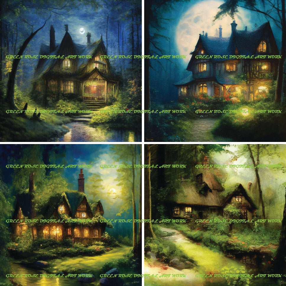 29 pièces "Peintures de maison de rêve dans une forêt fantastique" Conception d'art graphique spéciale