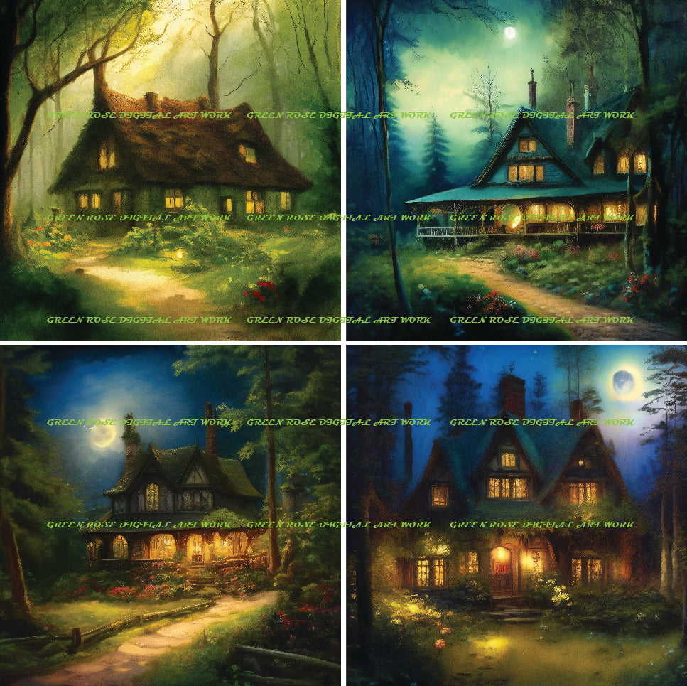 29 pièces "Peintures de maison de rêve dans une forêt fantastique" Conception d'art graphique spéciale