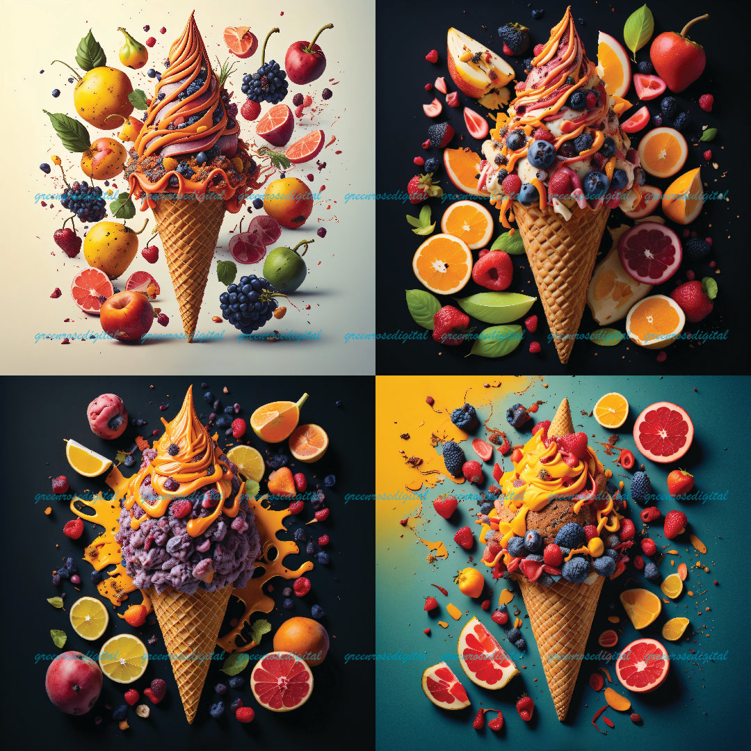 50 pièces « Cornet de crème glacée aux fruits au chocolat » Conception d’art graphique spéciale
