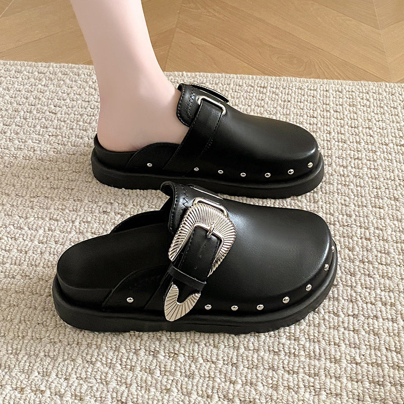 Thick Bottom Toe Cap Rivet Casual All-match Half Slippers