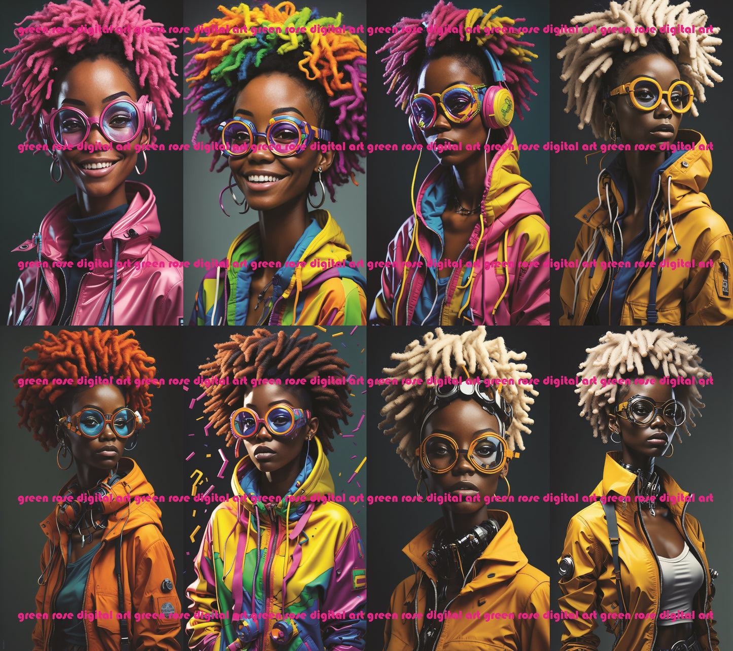 19 Pieces "CyberPunk Afro Black Girl" Futuristic Portrait Special Graphic Art Design