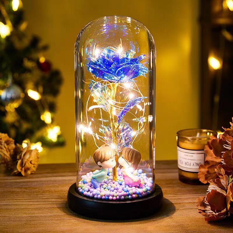 Valentines Eternal Rose LED Light Foil Flower In Glass Cover Night Light