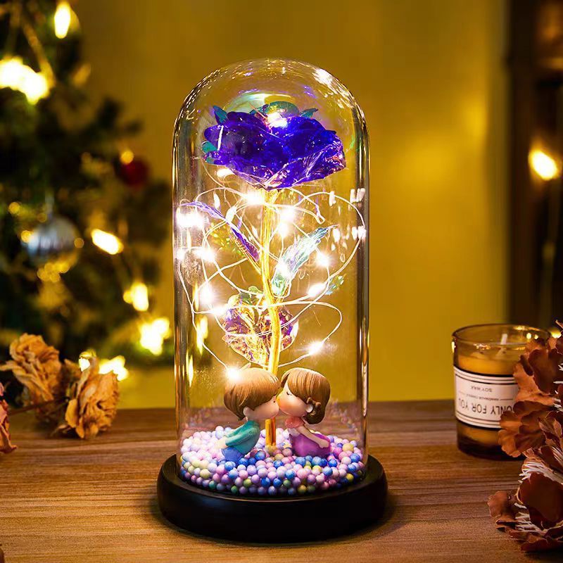 Valentines Eternal Rose LED Light Foil Flower In Glass Cover Night Light