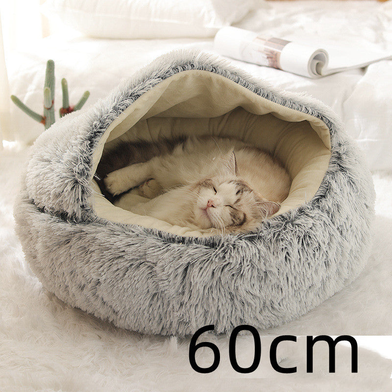 2 In 1 Dog And Cat Bed Pet Winter Bed Round Plush Warm Bed