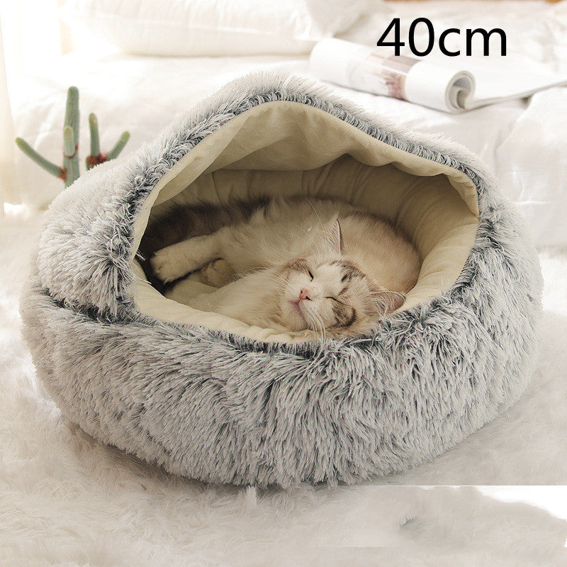 2 In 1 Dog And Cat Bed Pet Winter Bed Round Plush Warm Bed