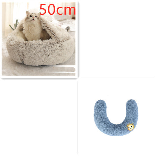 2 In 1 Dog And Cat Bed Pet Winter Bed Round Plush Warm Bed