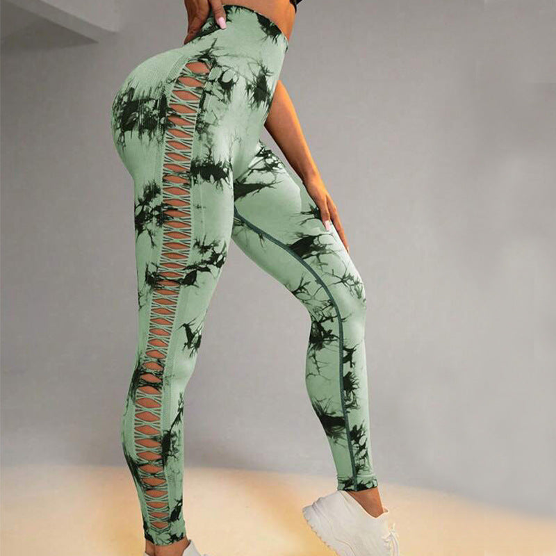 Pantalon de Yoga imprimé teinture par nouage, taille haute, sans couture, Leggings de sport, de Fitness, Slim, serrés pour femmes