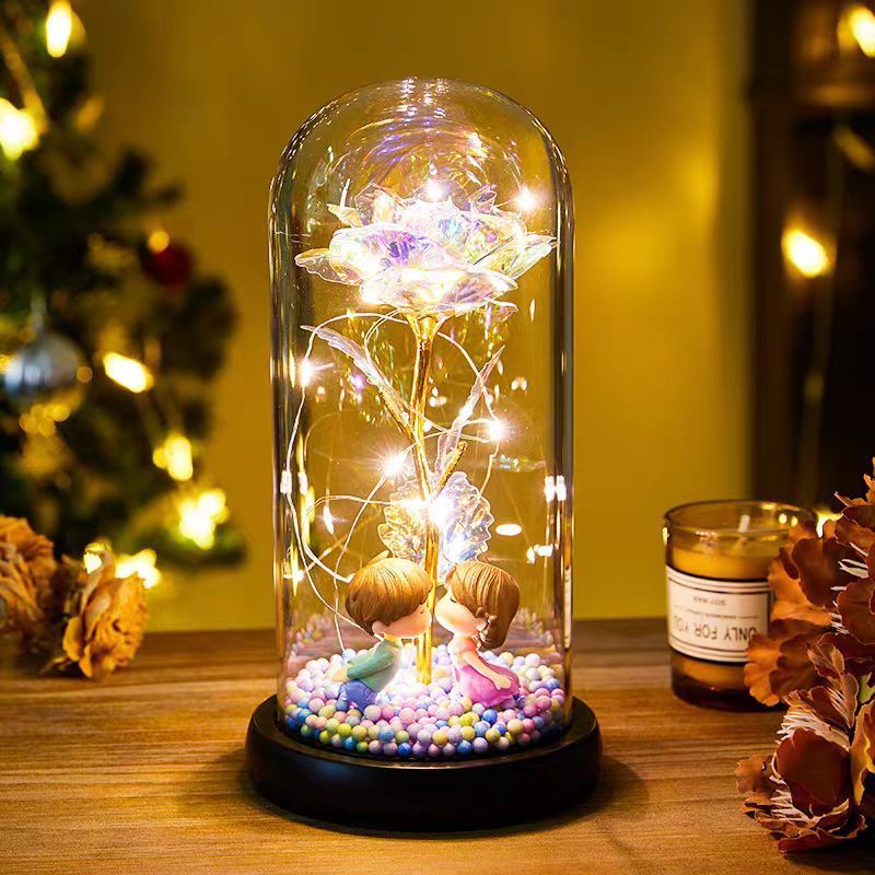 Valentines Eternal Rose LED Light Foil Flower In Glass Cover Night Light