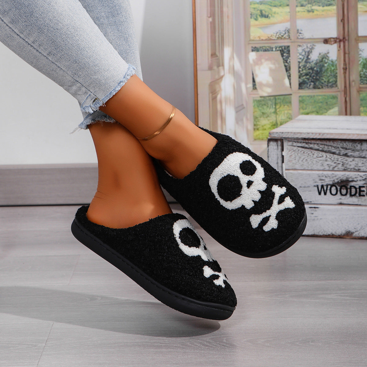 Halloween Comfortable Home Skull Cotton Slippers