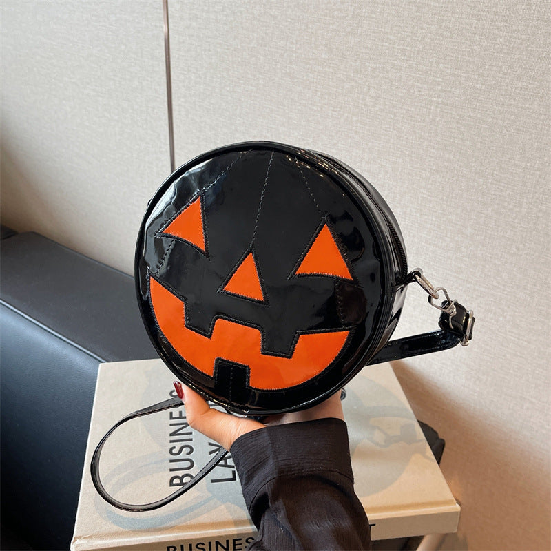 Halloween Pumpkin Small Round Bag Girls Funny Cute Shoulder Bag Personality Creative Messenger Crossbody Bags For Women