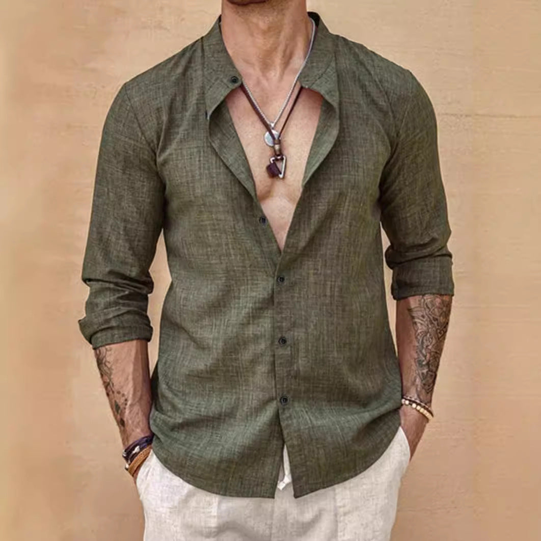 Stand Collar Long Sleeve Cardigan Shirt