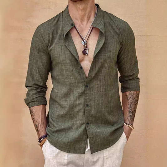 Stand Collar Long Sleeve Cardigan Shirt