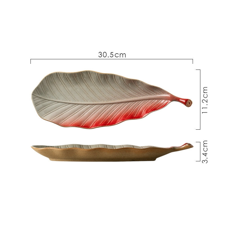 Retro Kiln Transformed Leaf Ceramic Sushi Plate