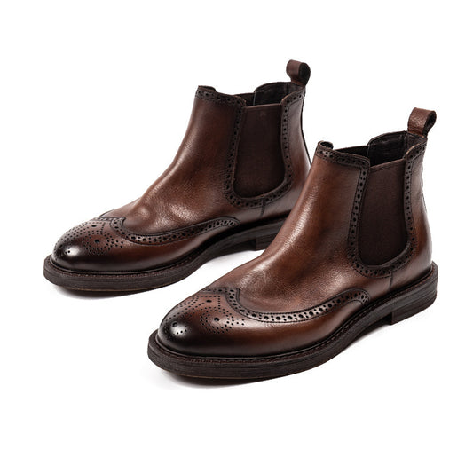 Chelsea Brogue Carved Leather Boots
